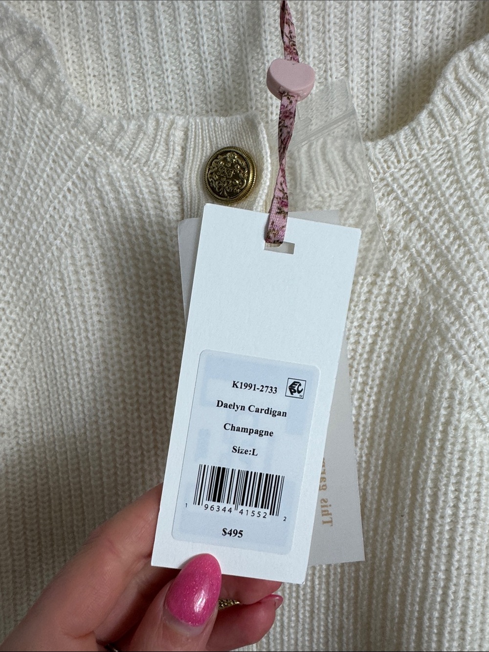 NWT Love Shack Fancy Daelyn Cashmere Wool Cardigan Size Large - Picture 4 of 7